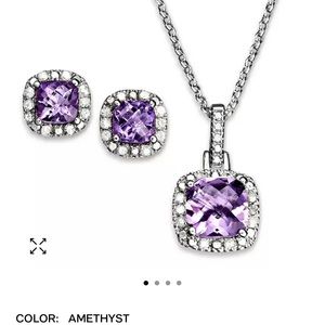 Amethyst Diamond Accent Sterling Silver Pendant necklace and Earrings set